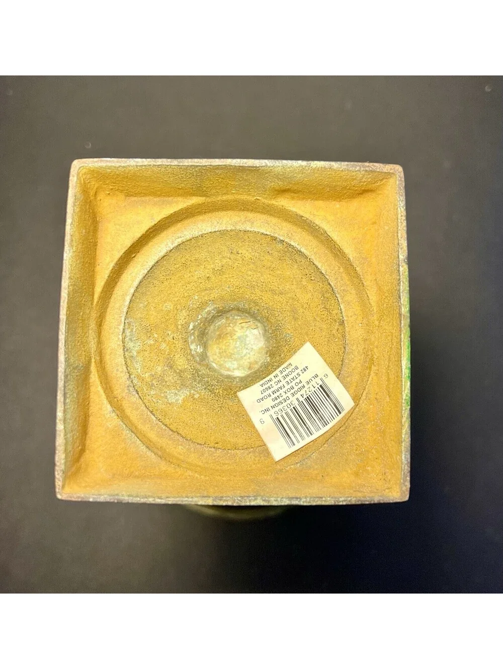 Blue Ridge Design 1980s Brass Enamel Verdigris Trumpet Urn Vase, 8x14”